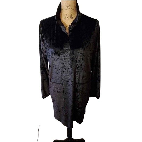 Shimera Black Velvet Dress Long Sleeve Pockets Casual Comfy Party Size Small - Picture 1 of 7